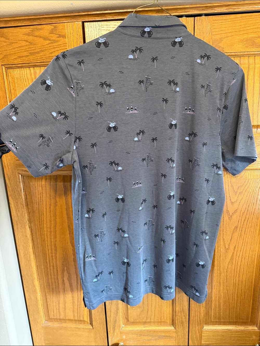 Travis Mathew Gray Palm-Print Polo with Light Blue Accents-Large - Picture 8 of 12